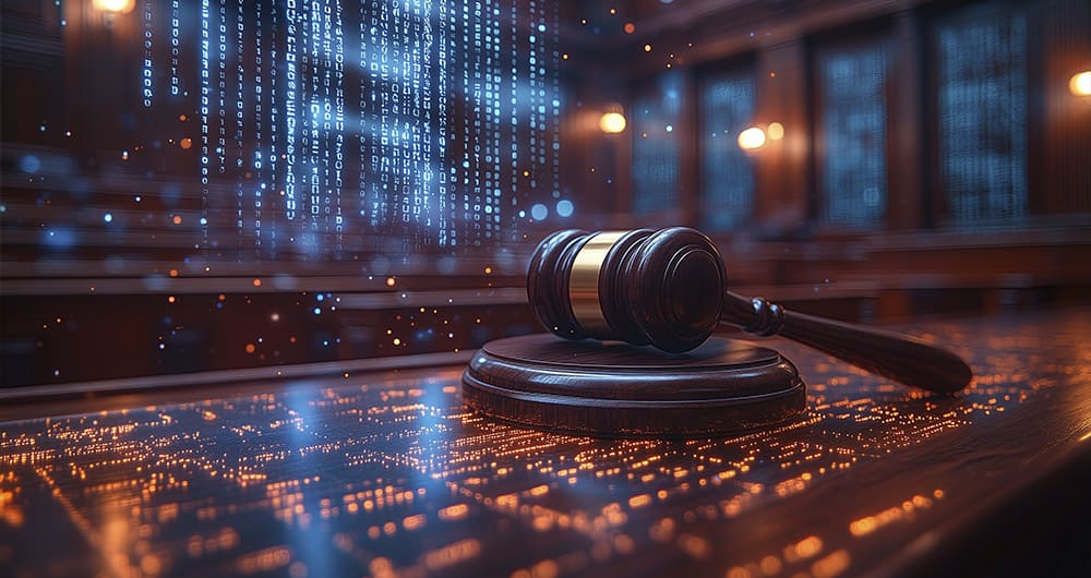Un mazo de juez delante de código web